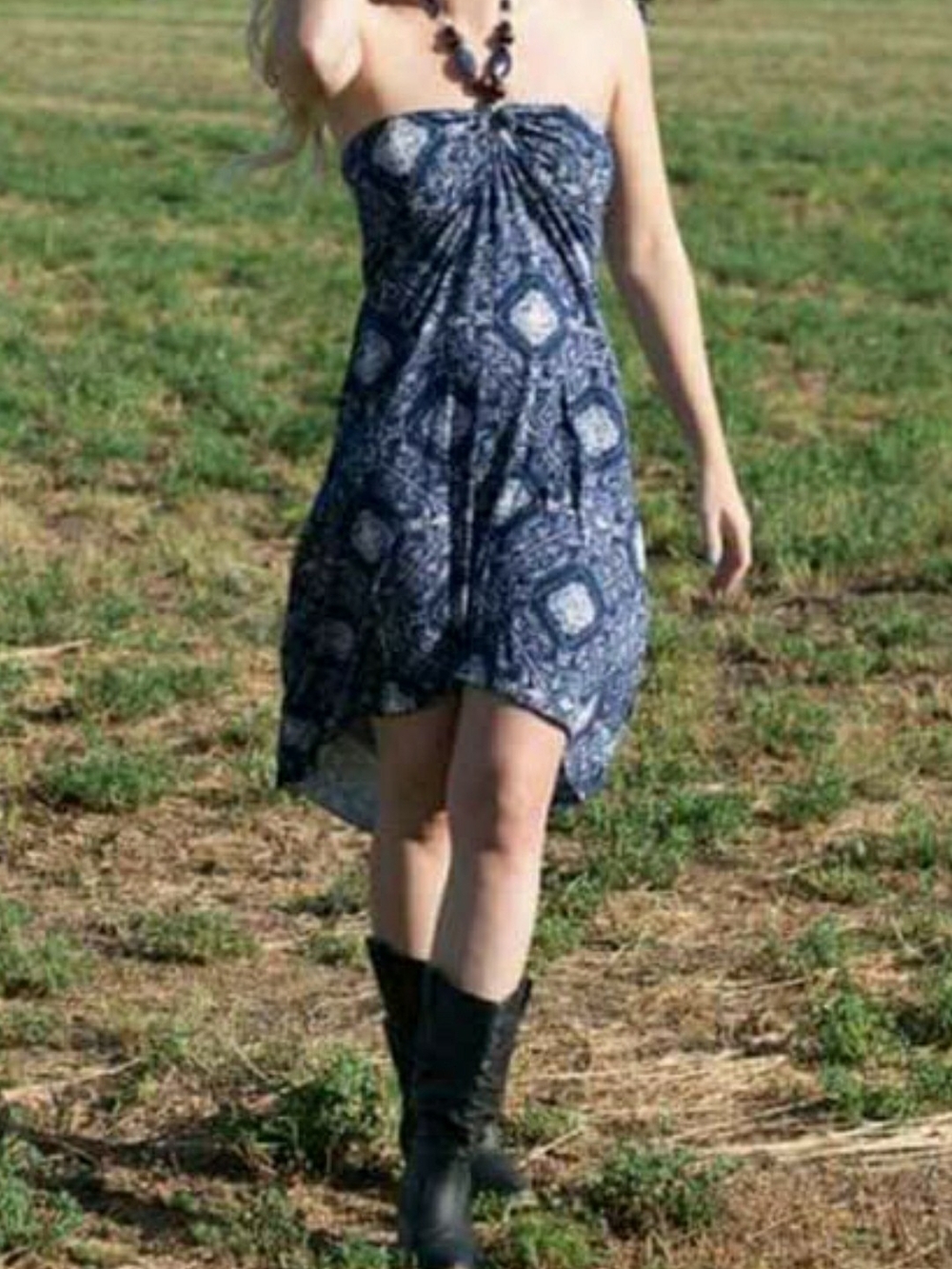 Bohemian Halter Navy Blue Printed Sundress